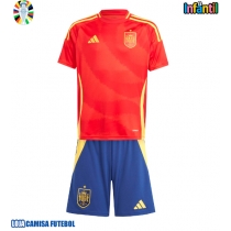 Camisa de Futebol Espanha Equipamento Principal Infantil Europeu 2024 Manga Curta (+ Calças curtas)